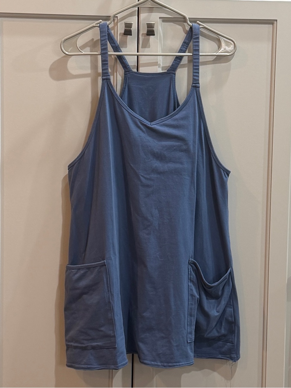 Blue Women's Sleeveless Pocket Tank Dress with built-in shorts